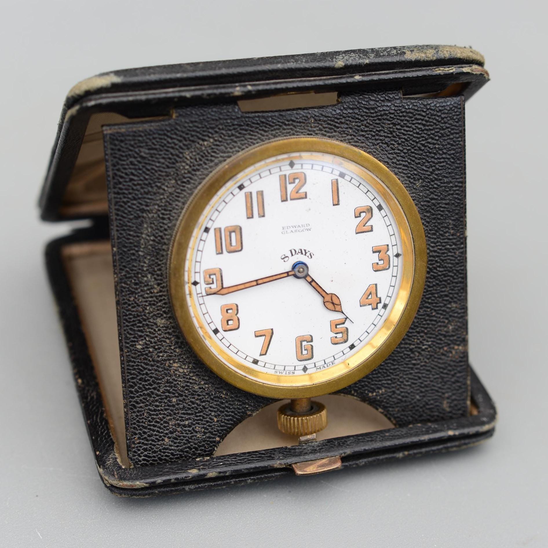 Vintage Edward Glasgow 8 Days Swiss Made Travel Alarm Mechanical