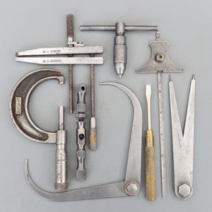 Set Vintage Steel Dividers Compass Calipers Clamps Tools Moore & Wright Lufkin Rule