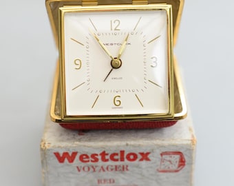Vintage WESTCLOX Voyager Jewelled Germany Travel Alarm Mechanical Clock Working & Original Box