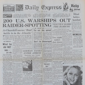 Vintage Original Daily Express Newspaper No 12768 28 April 1941 World War WWII WW2
