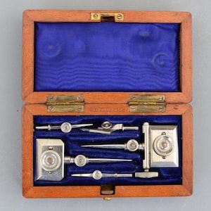 Zestaw zabytkowych narzędzi kreślarskich Chadburn & Co Beam Compass Trammel w etui