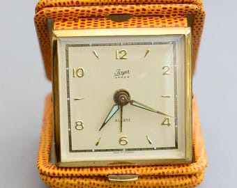 Vintage Jerger Anker Germany Travel Alarm Mechanical Clock Working