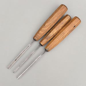 3 Vintage J.Tiranti London 7mm No9, 4mm No8 Carving Gouge Chisel V-tool