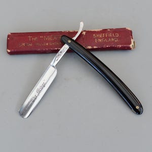 Navaja de afeitar recta vintage The MIDGE Sheffield, navajas de afeitar para degollar, caja original