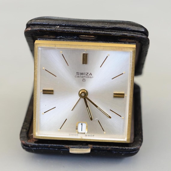 Vintage SWIZA Calendar 8 Days Swiss Made Travel Alarm Mechanical