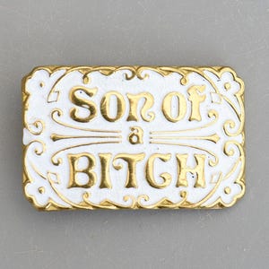 Boucle de ceinture fils de pute vintage en laiton massif Tansid Ltd Tan/9 émail blanc