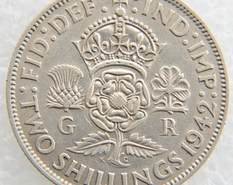 1942 George VI One Florin Two Shillings Silver Coin Great Britain