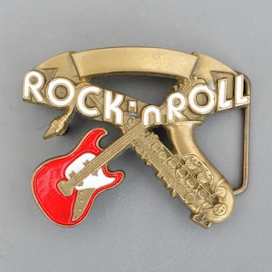 Vintage ROCK N ROLL Massiv Mässing Bältesspänne Saxofon Gitarr TANSIDE