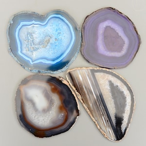 Juego de 4 rodajas de ágata natural vintage, piedra de cristal pulida