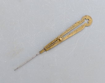 Vintage Rare Patent Brass Steel Crochet Hook Retractable