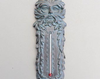 Vintage Past Times Wandthermometer C F Polystone geschnitzt Woodspirit