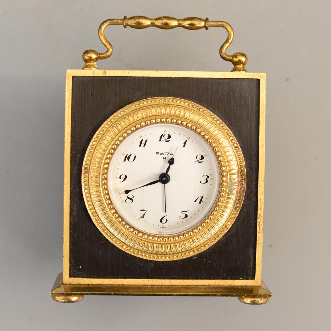 Vintage SWIZA 8 Days Swiss Made Alarm Mechanical Mantel Table