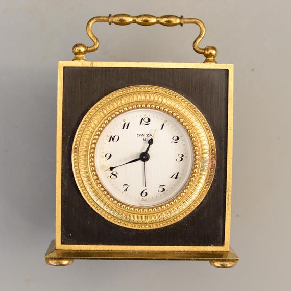 Vintage SWIZA 8 Days Swiss Made Alarm Mechanical Mantel Table