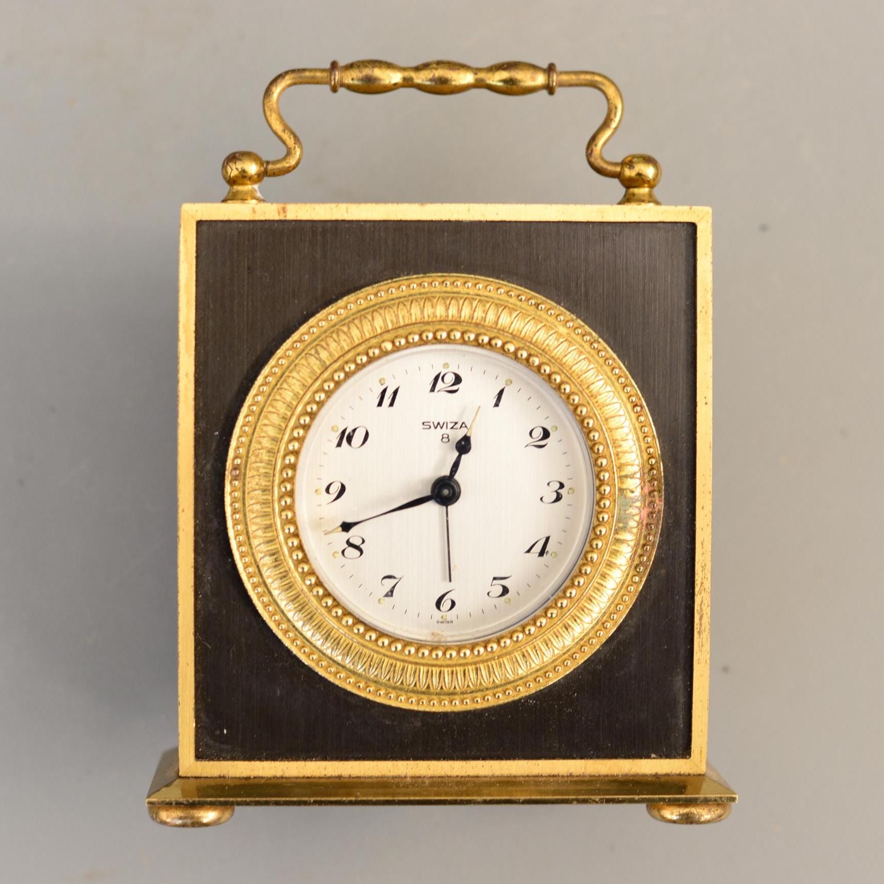 Vintage SWIZA 8 Days Swiss Made Alarm Mechanical Mantel Table
