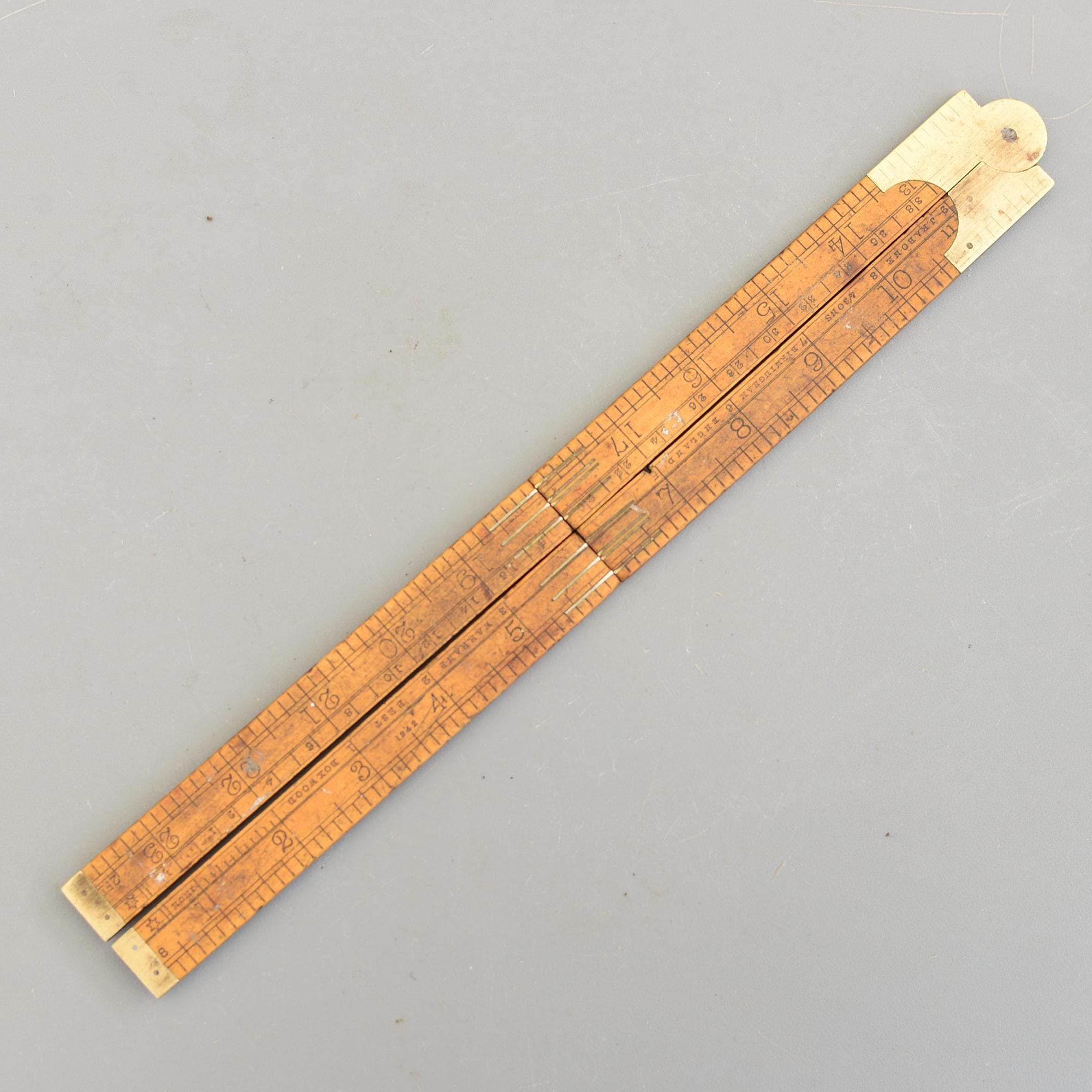 English Ruler That Was Inbread Vintage 1942 J.rabone & Sons England Warranted Boxwood Brass Folding ...
