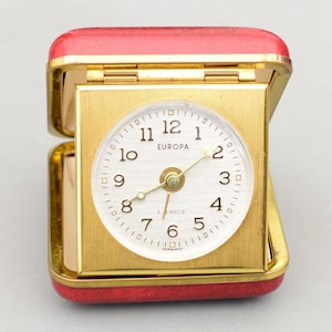 Vintage EUROPA 2 Jewels Germany Travel Alarm Mechanical Clock Working
