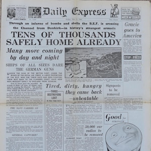 Vintage Original Daily Express Newspaper No 12487 31 May 1940 World War WWII WW2