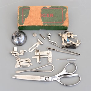 Boîte d'accessoires pour machine à coudre Simanco Singer vintage Bidon d'huile Ciseaux Tournevis