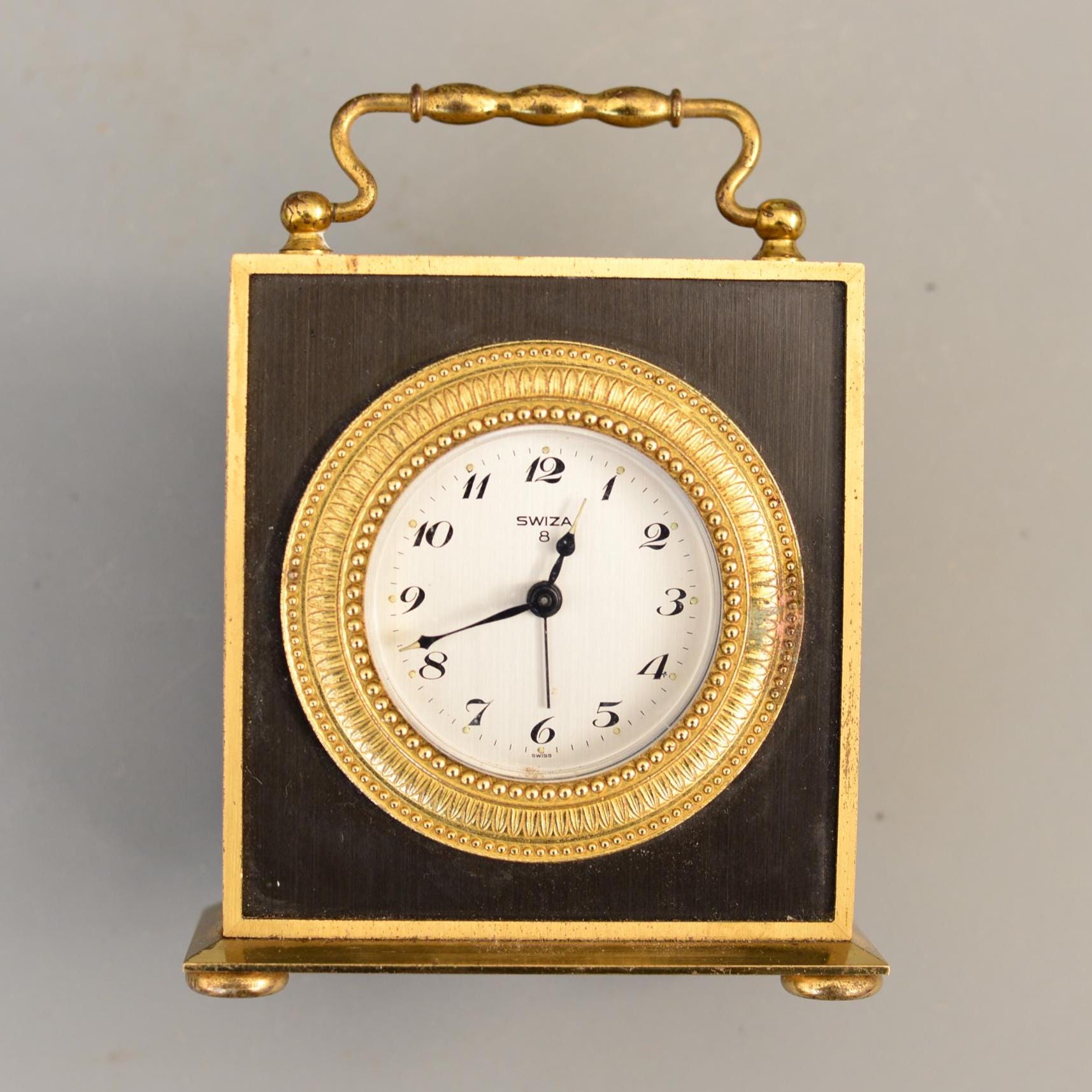 Vintage SWIZA 8 Days Swiss Made Alarm Mechanical Mantel Table