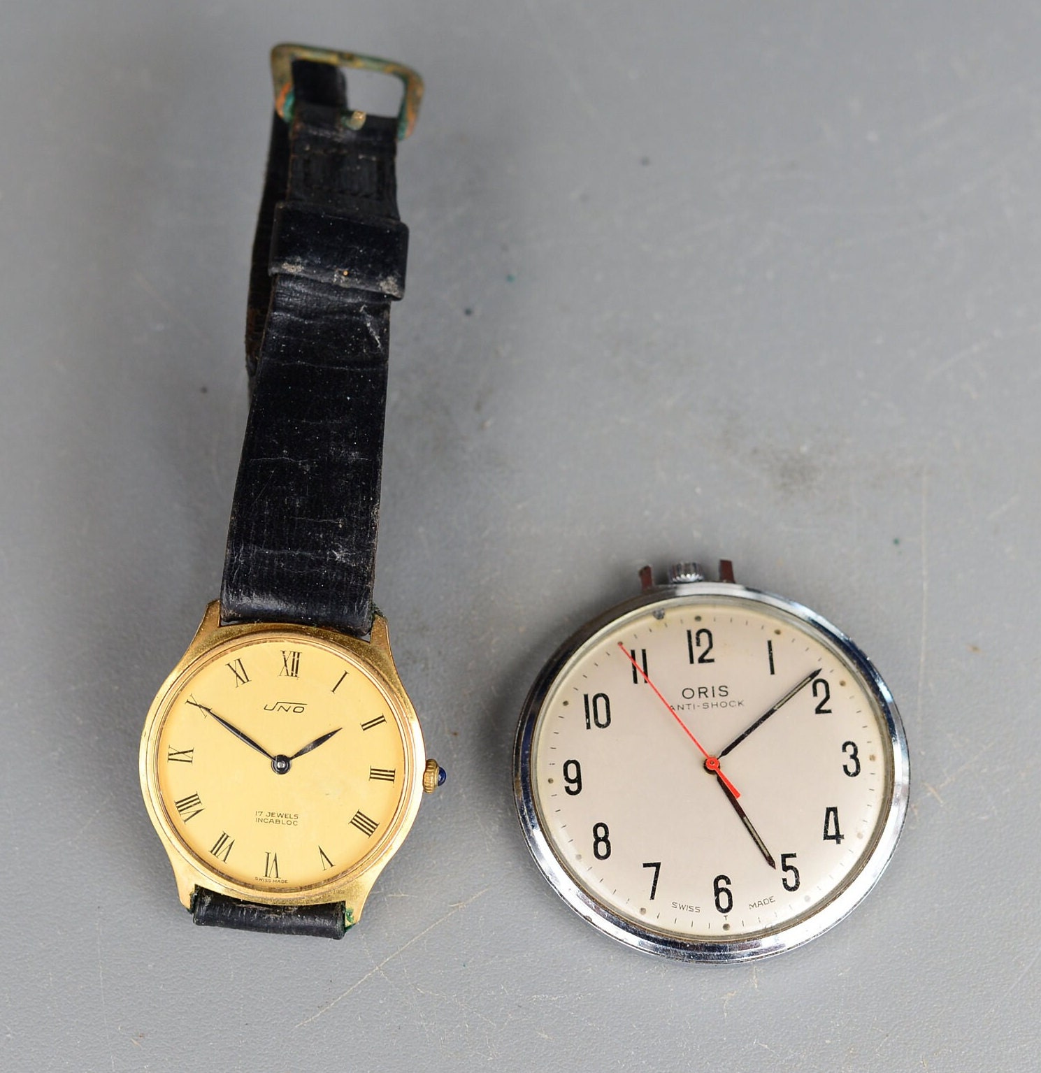 2 Vintage Watch Clock Oris Anti Shock Uno 17 Jewels Swiss Made
