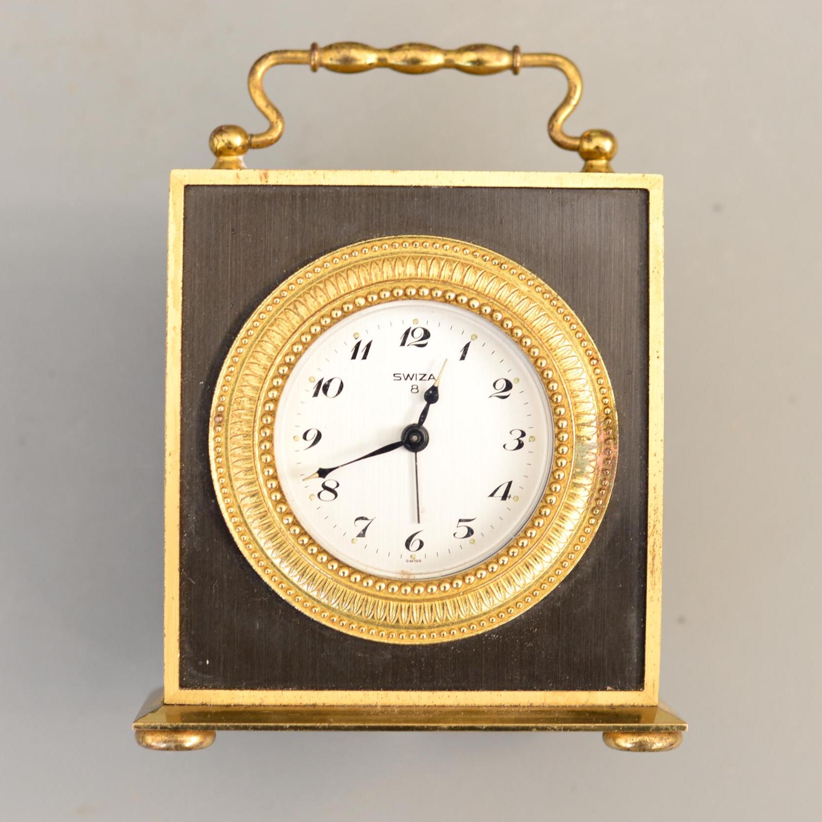 SWIZA 8 置き時計　手巻き式　アラーム付き　真鍮 スイス製　ヴィンテージ Vintage SWIZA 8 Days Swiss Made Alarm Mechanical Mantel Table