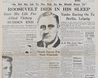 Vintage Original Daily Herald Newspaper No 9090 13 April 1945 World War WWII WW2