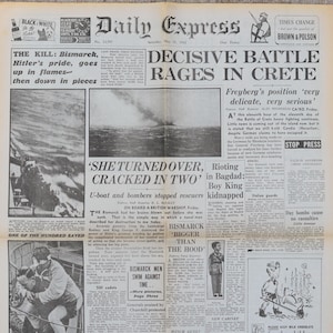 Vintage Original Daily Express Newspaper No 12797 31 May 1941 World War WWII WW2