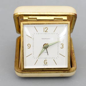Vintage TEMPORA 2 Jewels Germany Travel Alarm Mechanical Clock Working