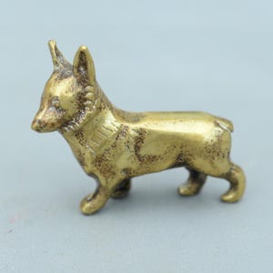 ヴィンテージの小さな真鍮製コーギー犬のペーパーウェイト置物ボトルオープナー