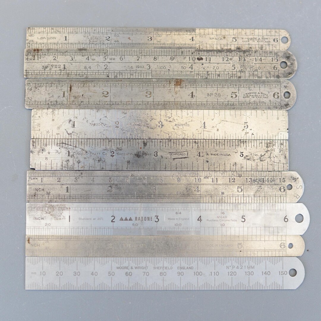 Set 9 Vintage 6'' Steel Rule Ruler Rabone Chesterman Goodell Pratt ...