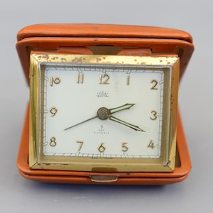 Reloj despertador mecánico vintage Zetka de Alemania, 8 días, 7 joyas, con función de viaje.