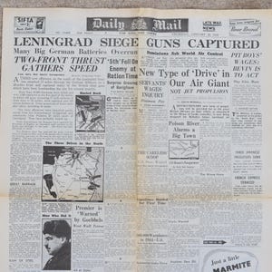 ヴィンテージオリジナルデイリーメール新聞 No.14888 1944年1月20日 第二次世界大戦 WW2