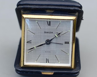 Vintage SWIZA Swiss Made Travel Alarm Mechanical Clock Working