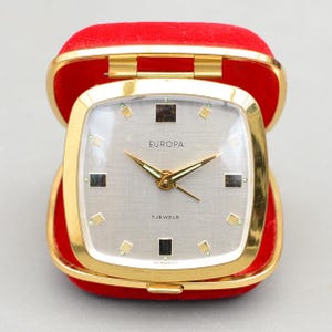Vintage EUROPA 7 Jewels Germany Travel Alarm Mechanical Clock Working