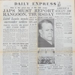 Vintage Original Daily Express Newspaper No 14106 21 August 1945 World War WWII WW2