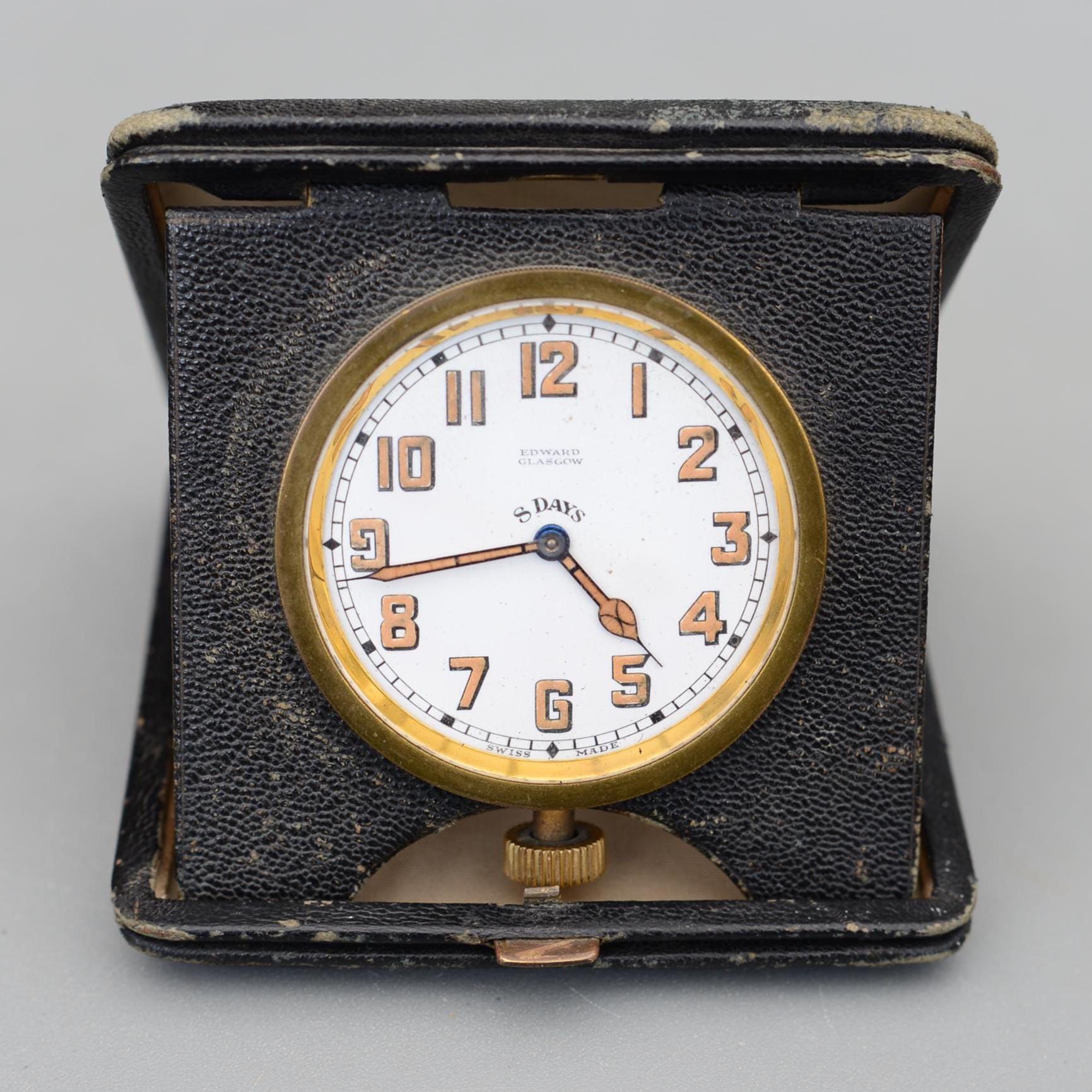 Vintage Edward Glasgow 8 Days Swiss Made Travel Alarm Mechanical