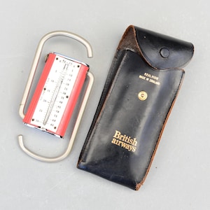 Vintage British Airways Sky Weighs bagagevåg bärbar resevåg i äkta skinnfodral tillverkad i England