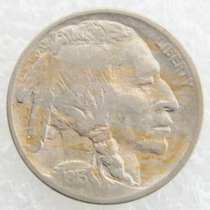 1913 Buffalo Indian Head Five 5 Cents USA Nickelmynt Första året Tillverkad Philadelphia Fin kvalitet