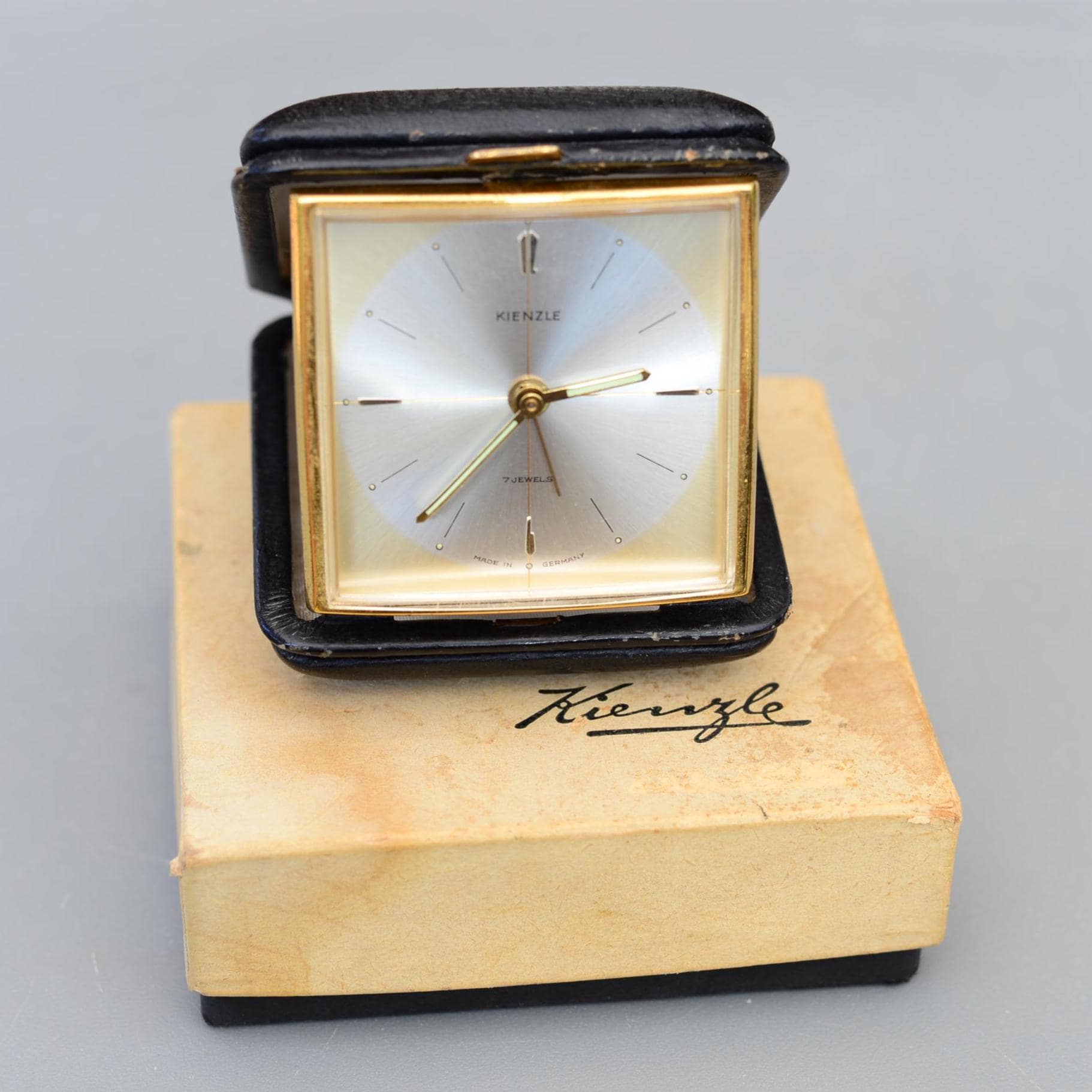 Vintage KIENZLE 7 Jewels Germany Travel Alarm Mechanical Clock