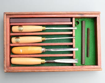 Vintage Ashley Iles England Set Gouge Carving Meißel Stein Box