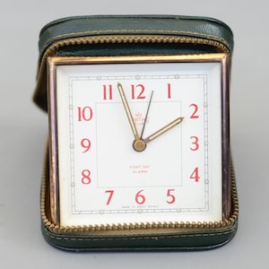 Orologio meccanico da viaggio con sveglia vintage Smiths De Luxe da 8 giorni, funzionante, prodotto in Gran Bretagna