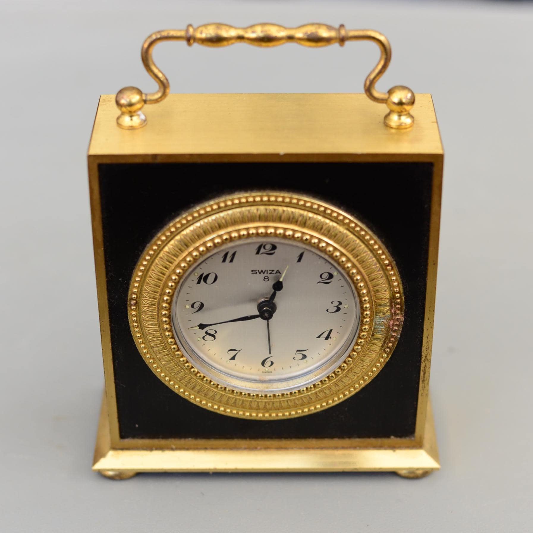 Vintage SWIZA 8 Days Swiss Made Alarm Mechanical Mantel Table