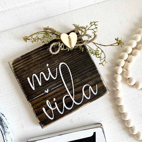 Mi Vida Mini Wood Sign | Amor Sign | My Life Small Wood Sign | Love Mini Sign | Spanish Wood Sign | Regaló Para Parejas | Regaló Para Ella