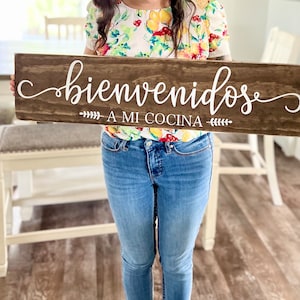 Bienvenidos a mi cocina hand painted wood sign | Welcome to my kitchen | Kitchen Wood Sign in Spanish | Kitchen Painted Sign | Cocina Sign