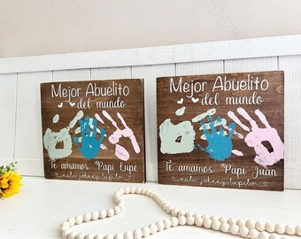 Personalized Grandkids Handprint Wood Sign: Abuelito/Abuelita Gift