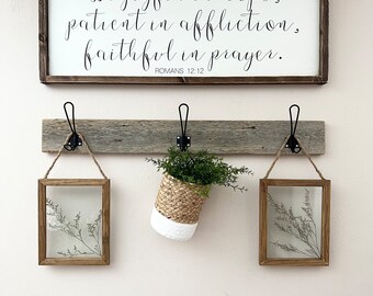 Romans 12:12 | Bible Scripture | Be joyful in hope, patient in affliction, faithful in prayer | Bible Verse Painted Wood Sign