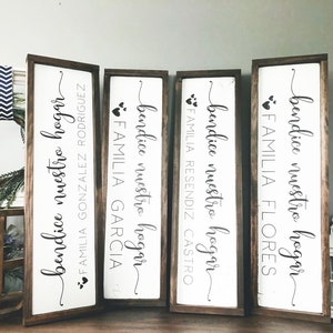 Bendice nuestro hogar letrero de madera / apellido letrero de madera / cuadro de madera en español / decoración en español / bendice nuestro hogar personalizado