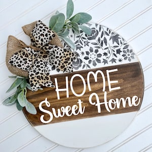 Home Sweet Home Wood Door Hanger: Farmhouse Painted Wreath