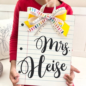 Teacher Name Door Hanger | Personalized Teacher Gift | Classroom Door Hanger | Teacher Appreciation Gift | Notebook Paper Classroom Sign