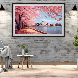 Vintage Cherry Blossoms in Washington D.C. poster, digital download vintage poster, Vintage poster of Washington D.C.
